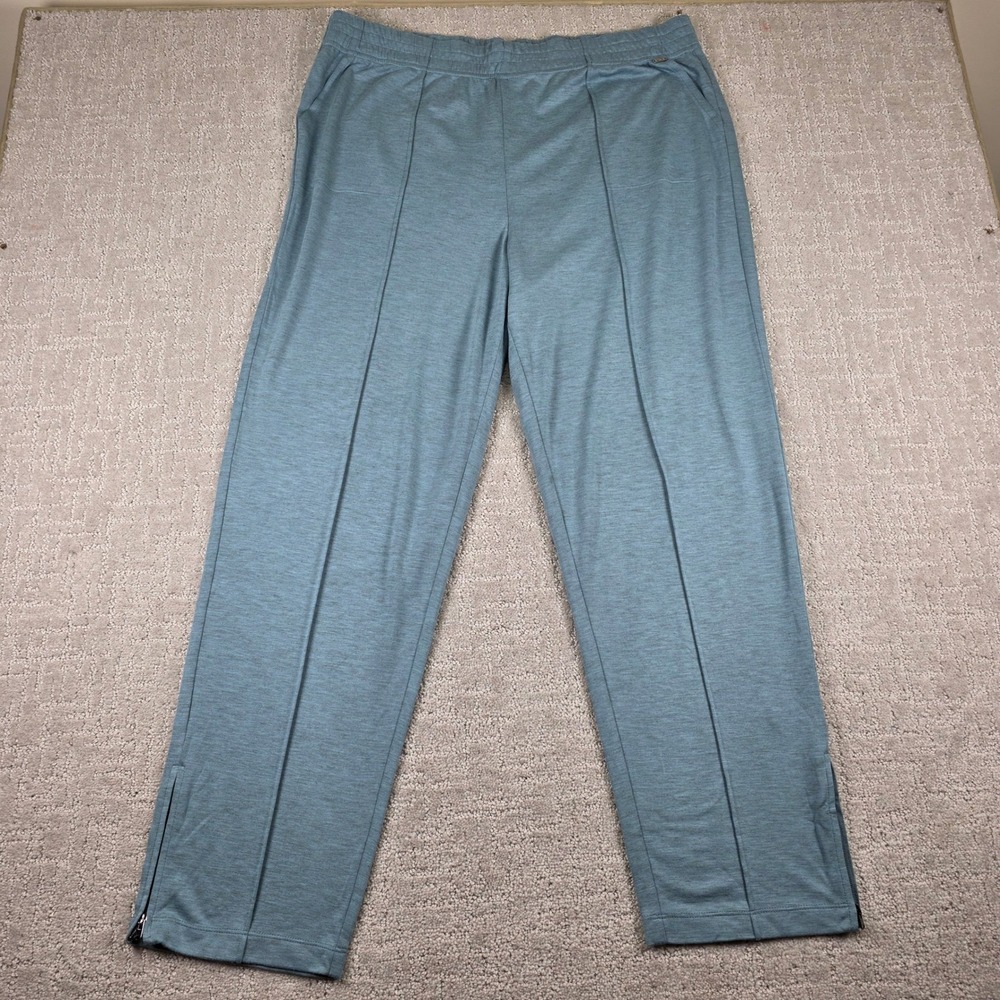 St John Sport Womens XL Blue Knit Pintuck Ankle Zip Pants Luxury Loungewear Cozy
